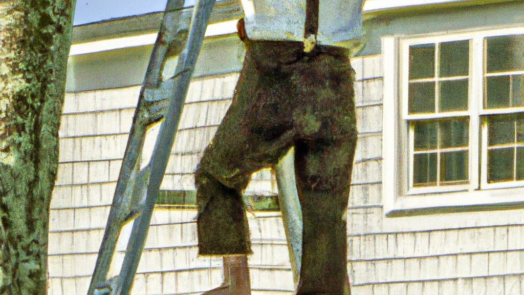 Man climbing ladder on East Falmouth, Massachusetts home to replace roof