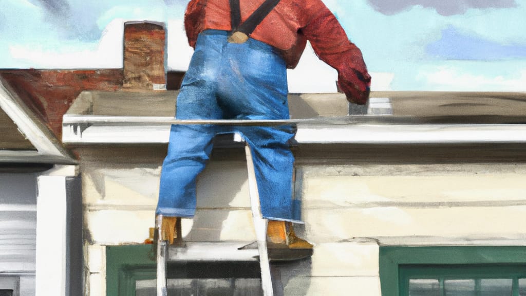 Man climbing ladder on East Grand Forks, Minnesota home to replace roof