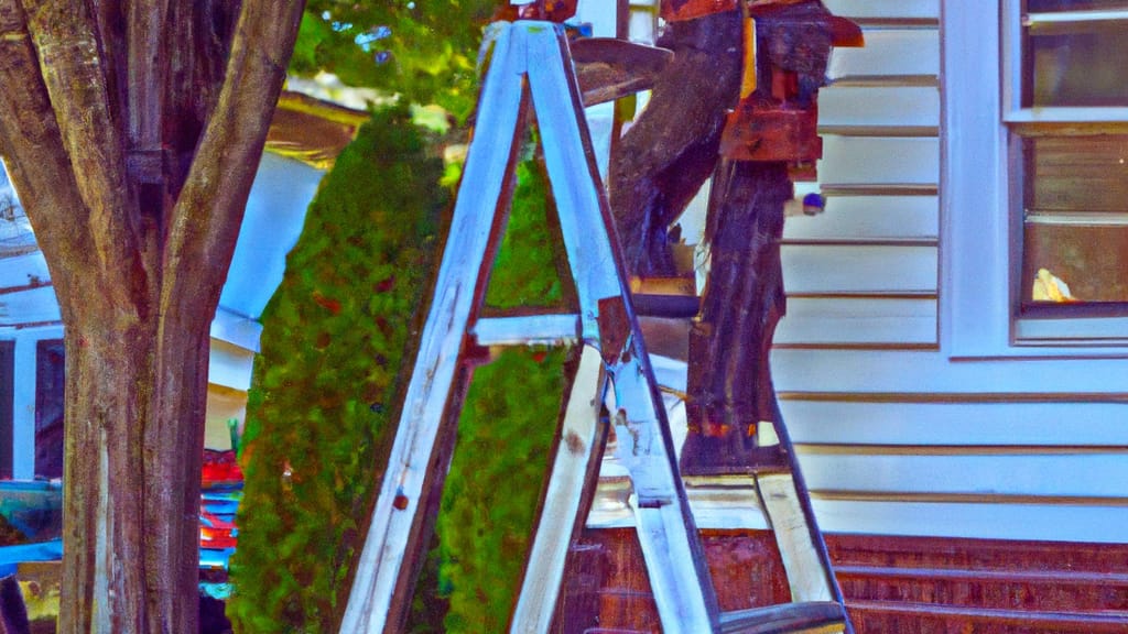 Man climbing ladder on East Haven, Connecticut home to replace roof