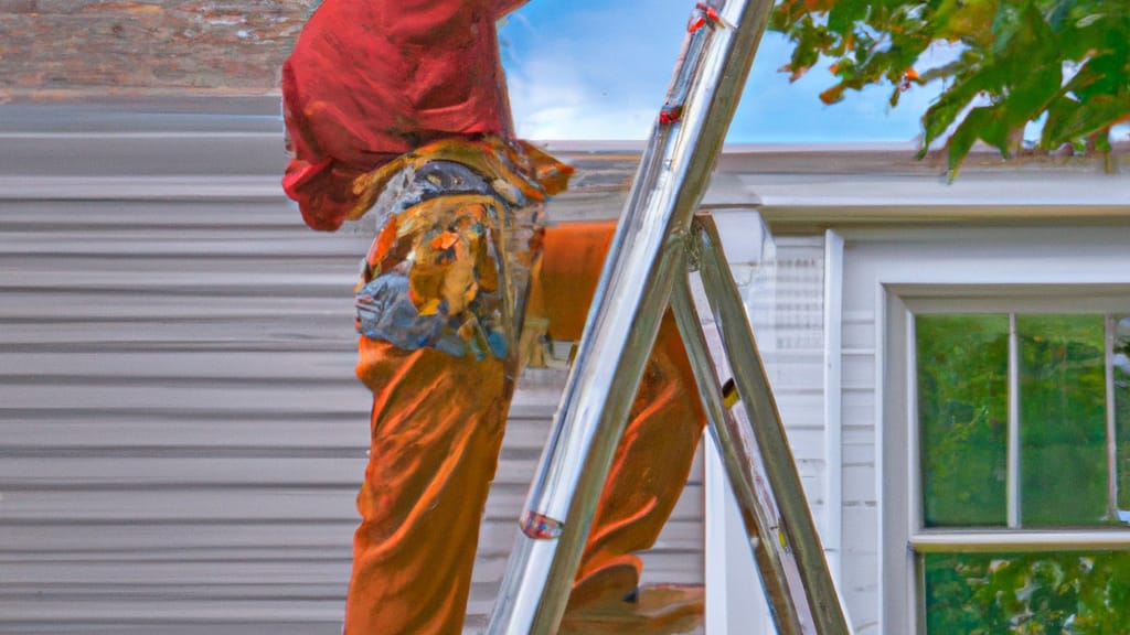 Man climbing ladder on East Islip, New York home to replace roof