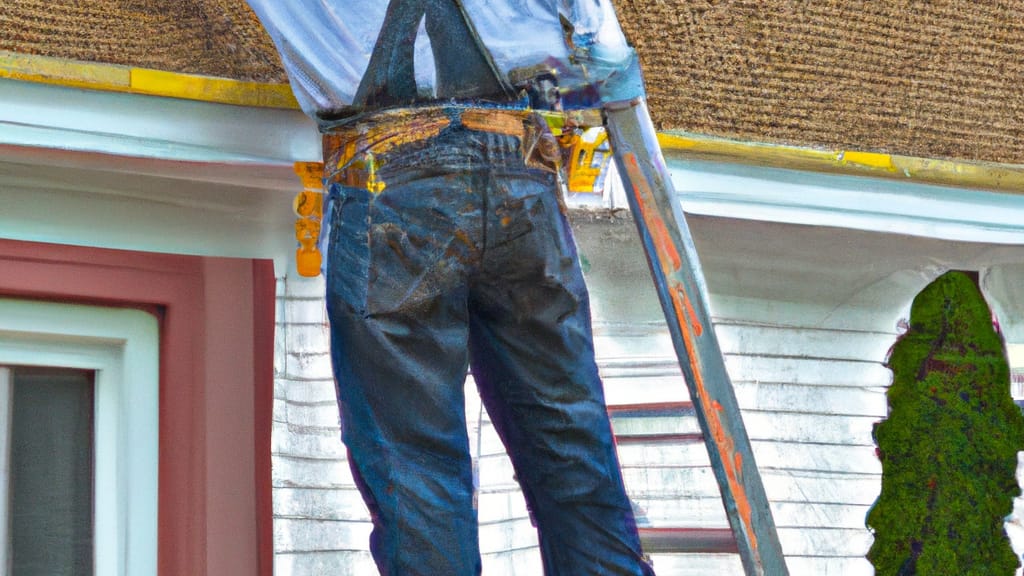 Man climbing ladder on East Liverpool, Ohio home to replace roof