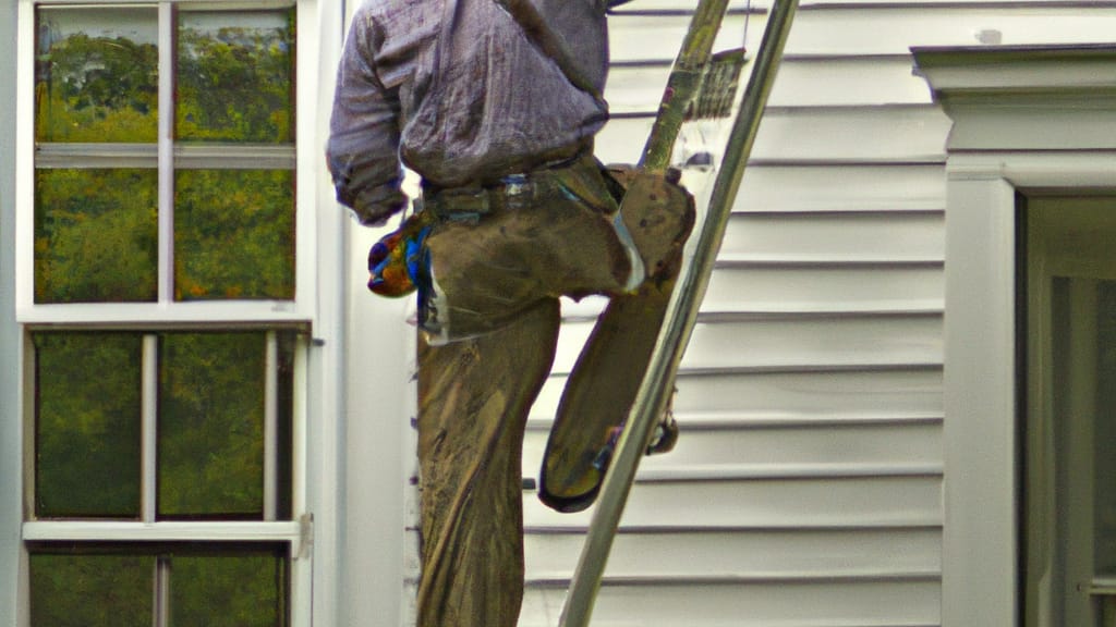 Man climbing ladder on East Lyme, Connecticut home to replace roof