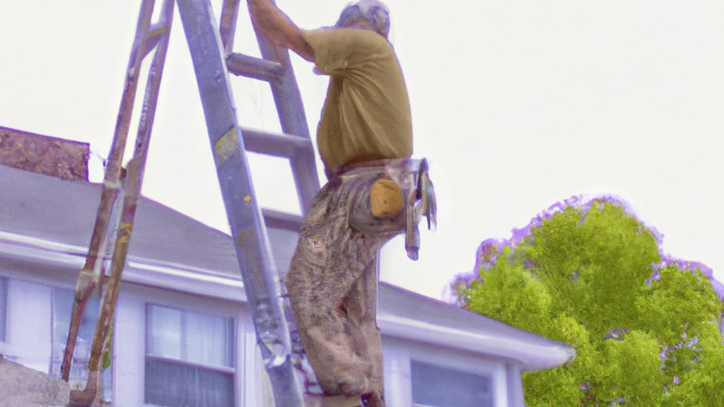 Man climbing ladder on East Windsor, Connecticut home to replace roof