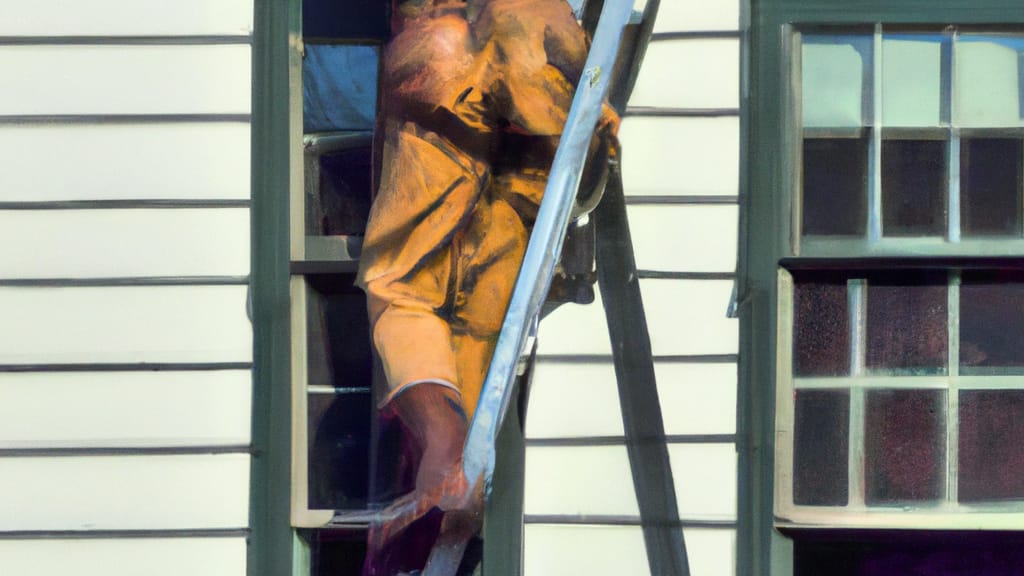 Man climbing ladder on Eaton, Ohio home to replace roof