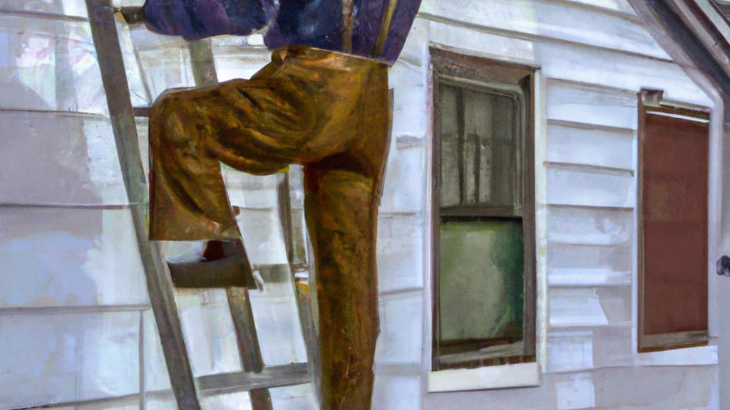 Man climbing ladder on Edgerton, Wisconsin home to replace roof
