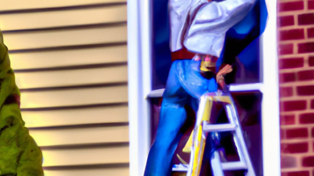 Man climbing ladder on Edinboro, Pennsylvania home to replace roof