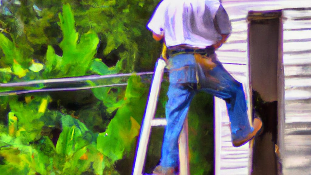 Man climbing ladder on El Campo, Texas home to replace roof