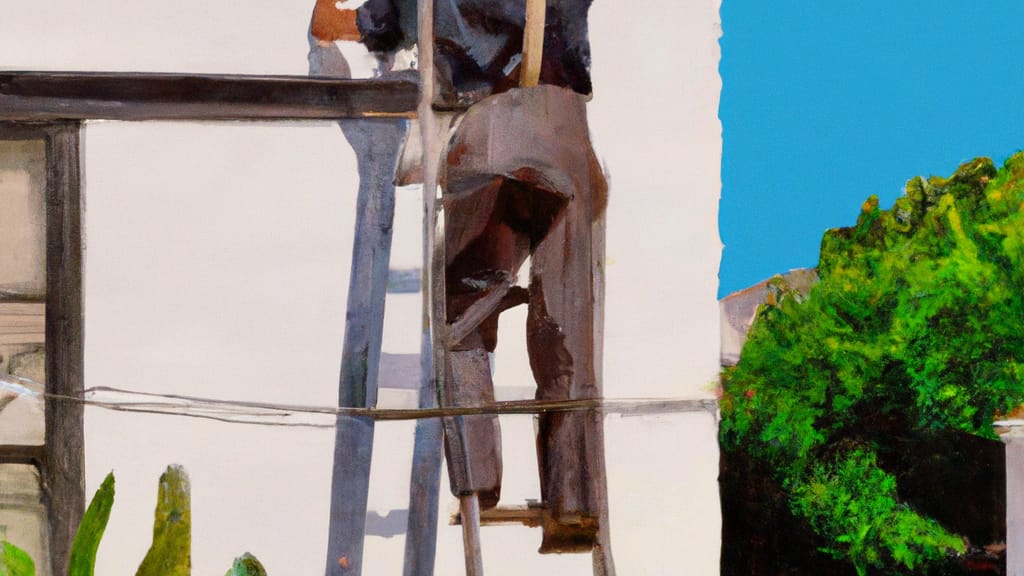Man climbing ladder on El Segundo, California home to replace roof