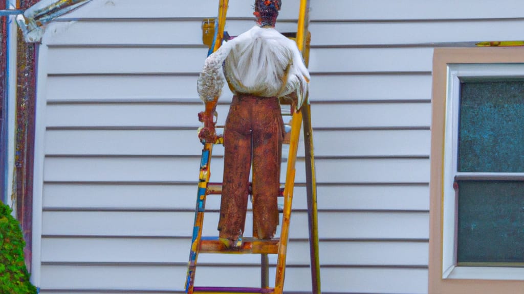 Man climbing ladder on Elizabeth, New Jersey home to replace roof