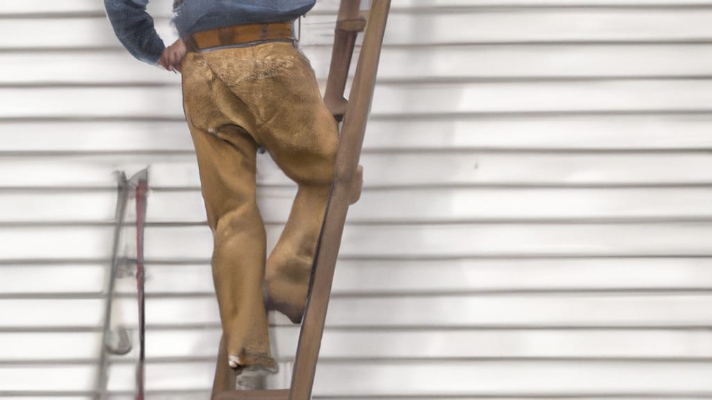 Man climbing ladder on Elkhorn, Wisconsin home to replace roof