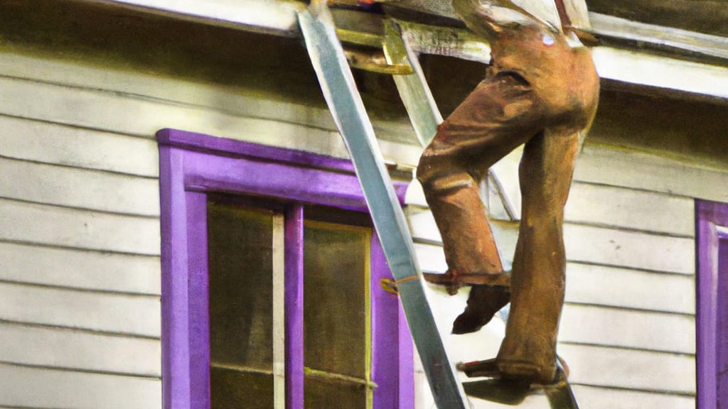 Man climbing ladder on Ellensburg, Washington home to replace roof