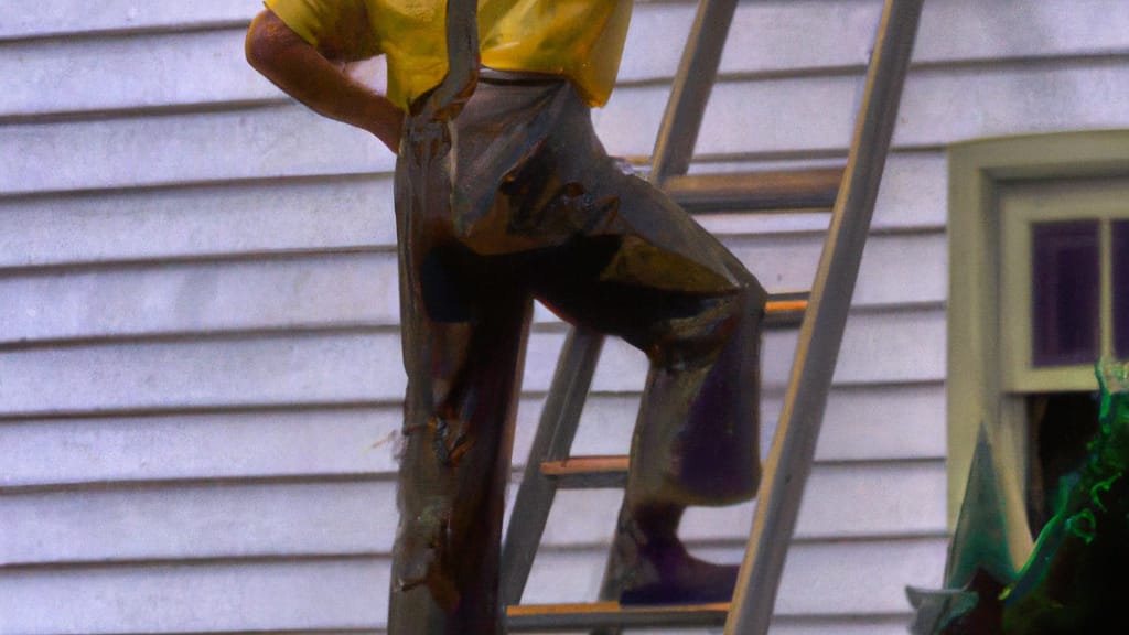 Man climbing ladder on Ellettsville, Indiana home to replace roof