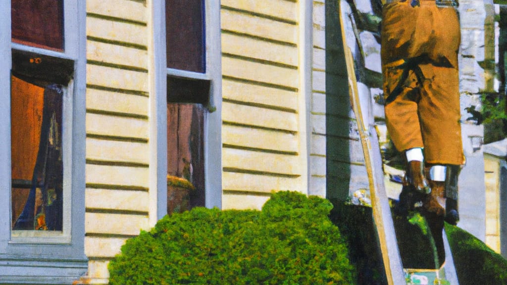 Man climbing ladder on Ellwood City, Pennsylvania home to replace roof