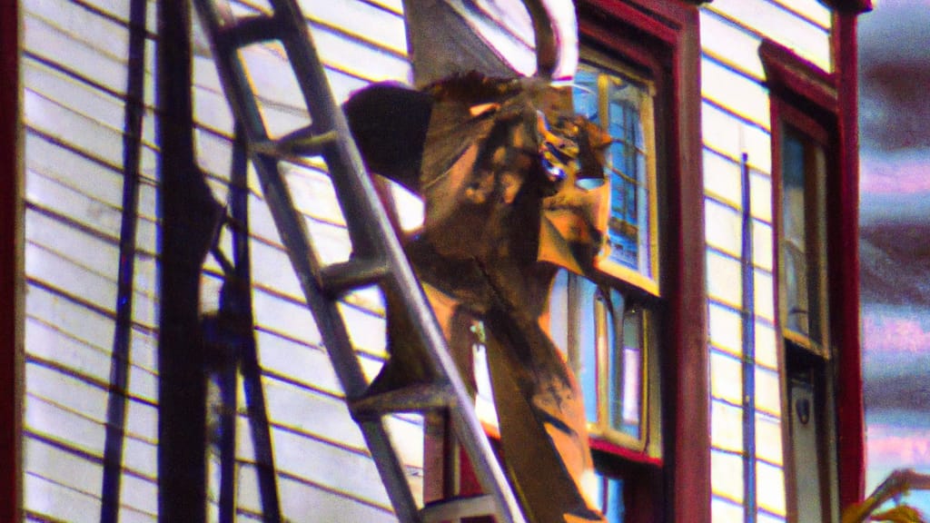 Man climbing ladder on Elmira, New York home to replace roof
