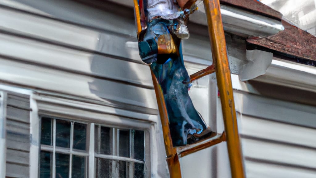 Man climbing ladder on Elmont, New York home to replace roof