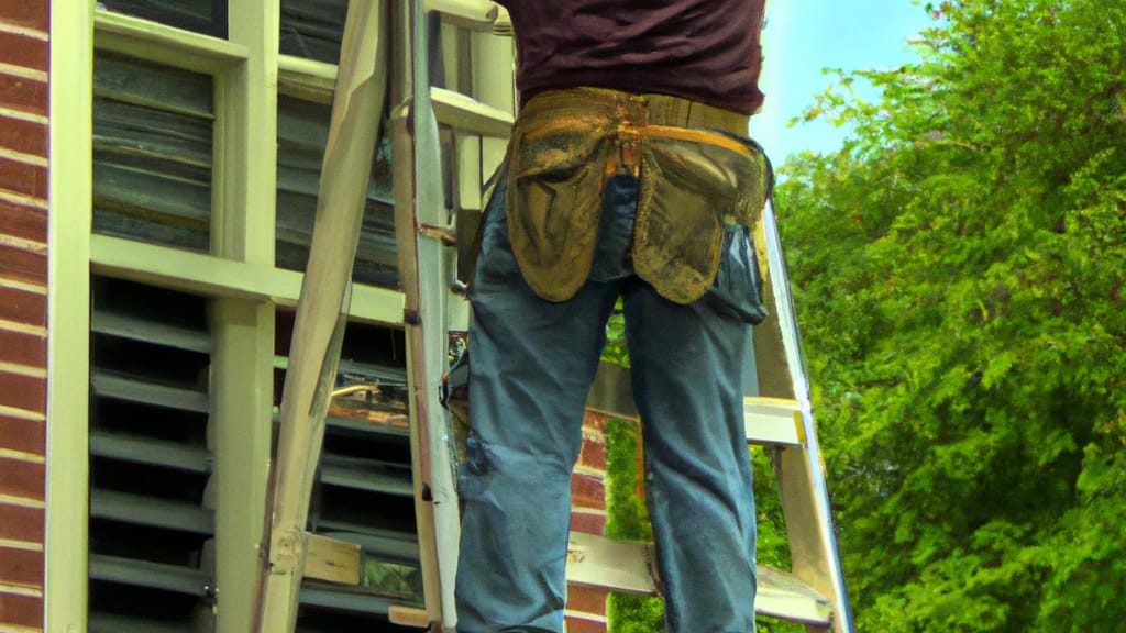 Man climbing ladder on Elmwood Park, Illinois home to replace roof