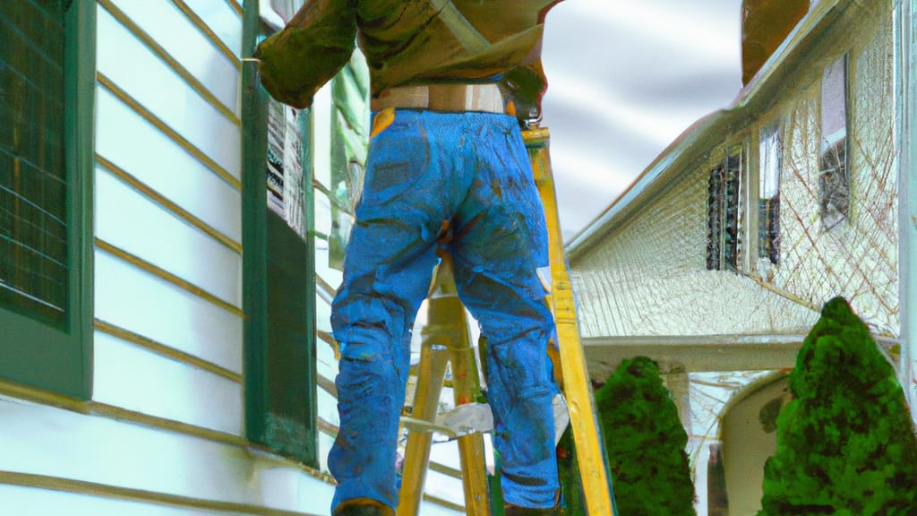 Man climbing ladder on Emerson, New Jersey home to replace roof