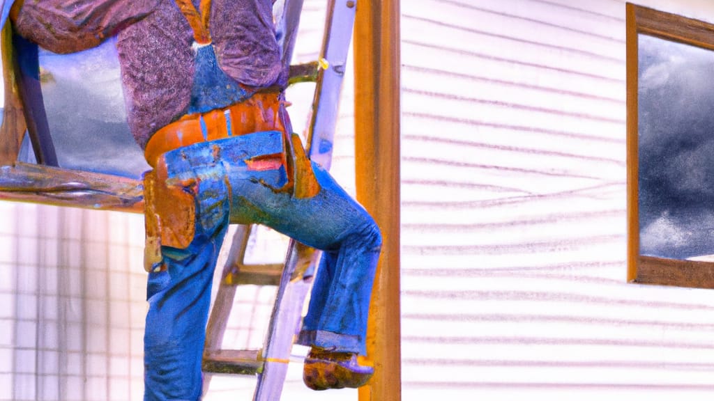 Man climbing ladder on Emmett, Idaho home to replace roof