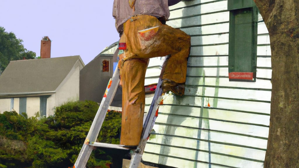 Man climbing ladder on Enola, Pennsylvania home to replace roof