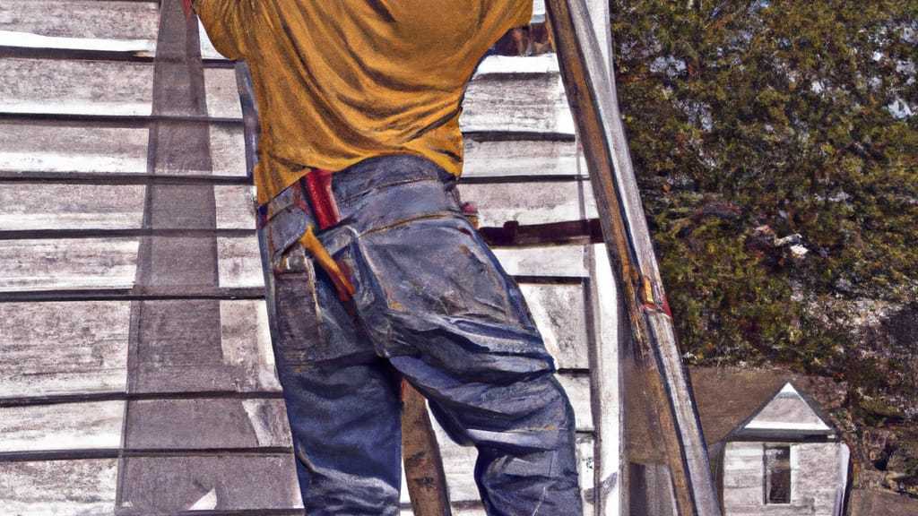 Man climbing ladder on Enterprise, Alabama home to replace roof