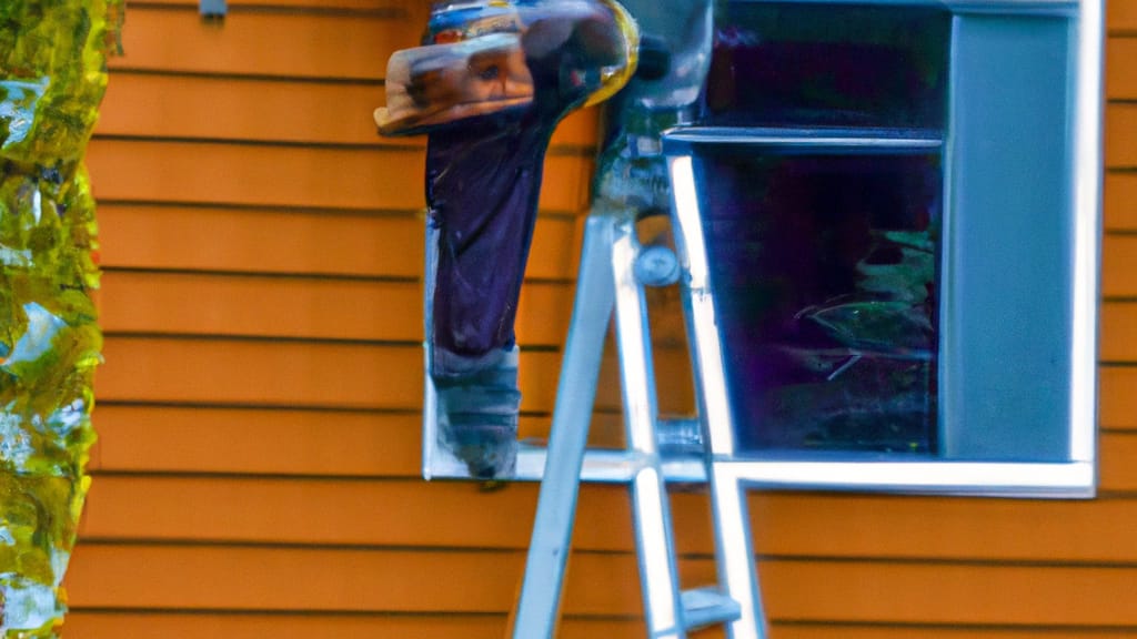 Man climbing ladder on Enumclaw, Washington home to replace roof