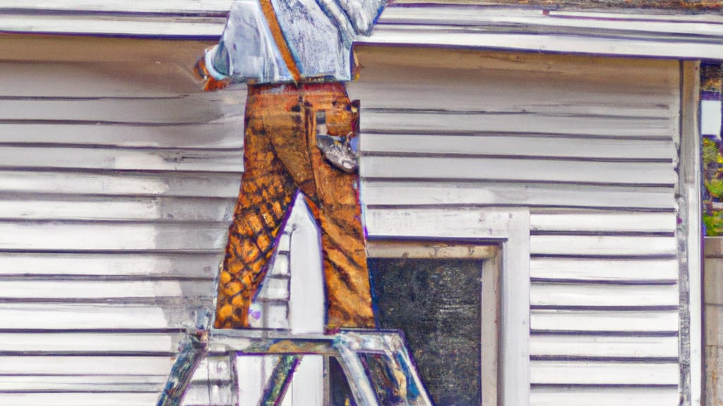 Man climbing ladder on Erwin, Tennessee home to replace roof