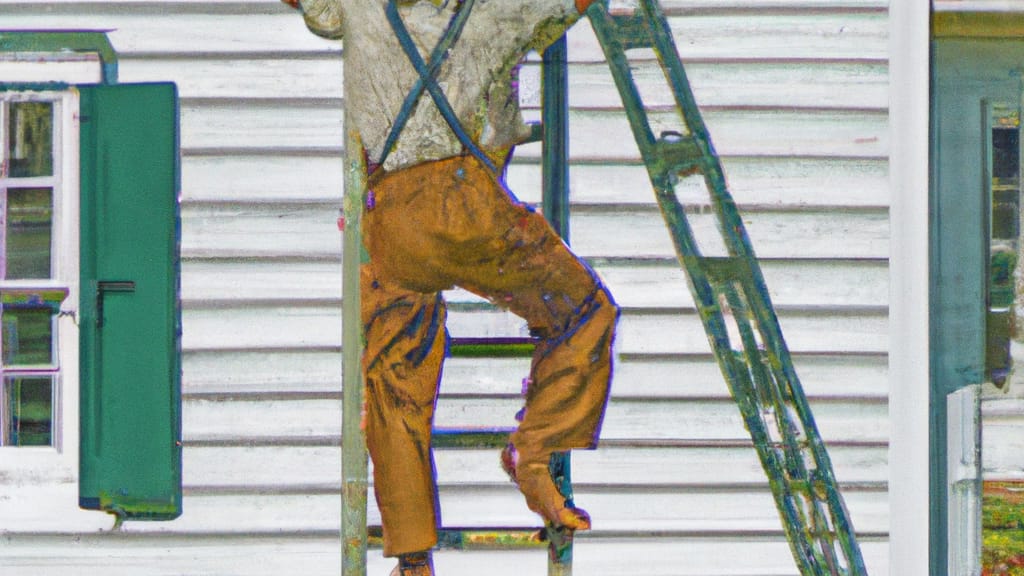 Man climbing ladder on Essex Junction, Vermont home to replace roof