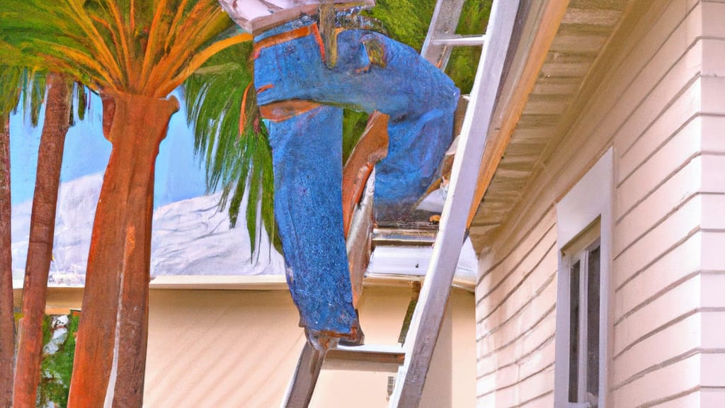 Man climbing ladder on Estero, Florida home to replace roof