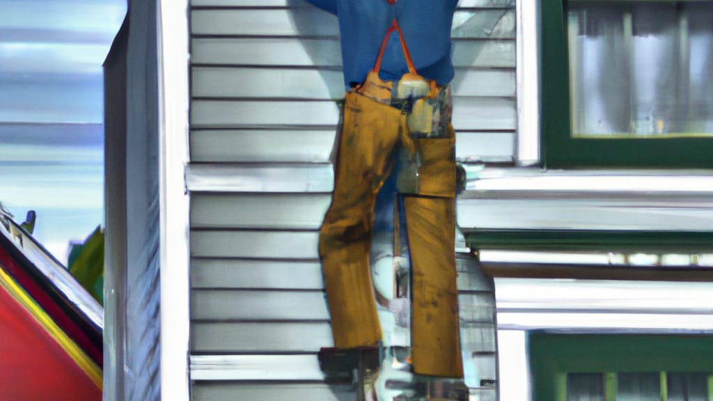 Man climbing ladder on Eureka, California home to replace roof