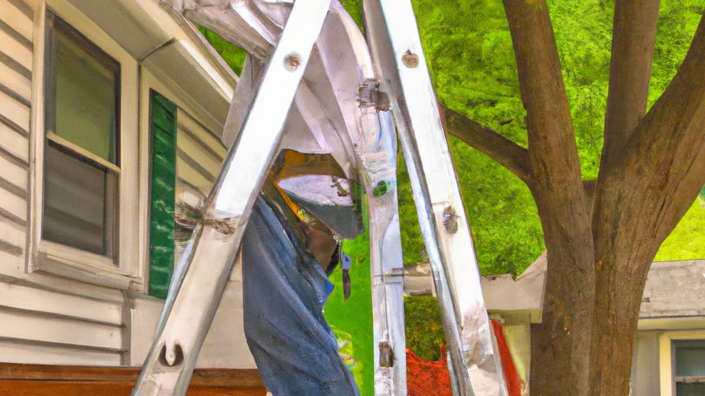 Man climbing ladder on Evergreen Park, Illinois home to replace roof