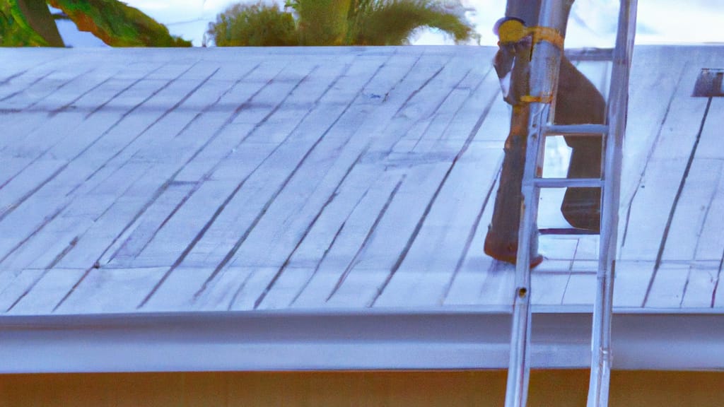 Man climbing ladder on Ewa Beach, Hawaii home to replace roof