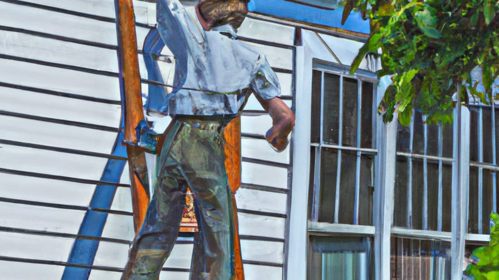 Man climbing ladder on Fair Haven, New Jersey home to replace roof