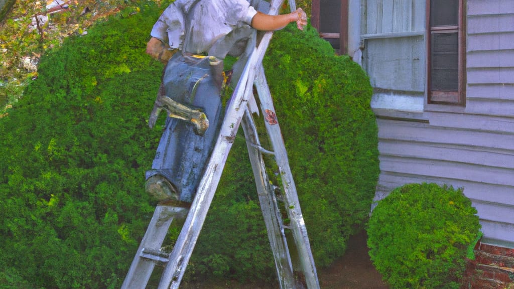 Man climbing ladder on Fair Lawn, New Jersey home to replace roof