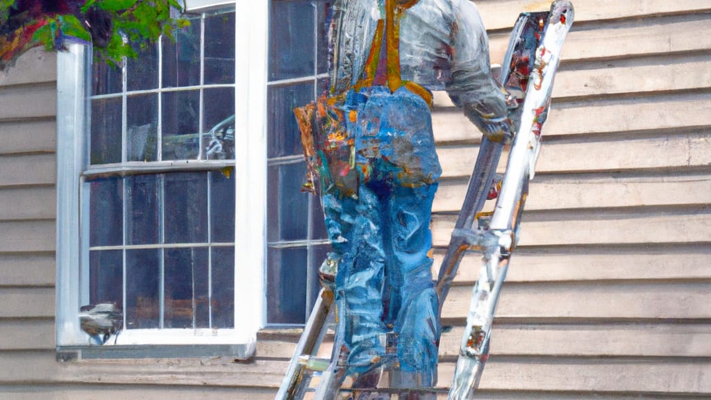 Man climbing ladder on Fairfield, New Jersey home to replace roof