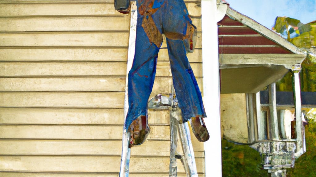 Man climbing ladder on Fairhope, Alabama home to replace roof