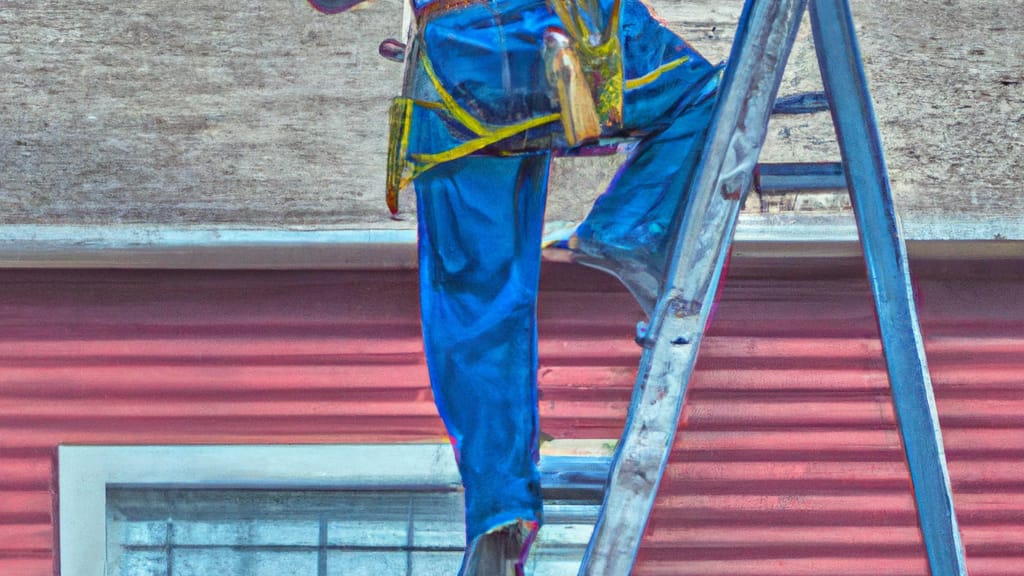 Man climbing ladder on Fairview Heights, Illinois home to replace roof