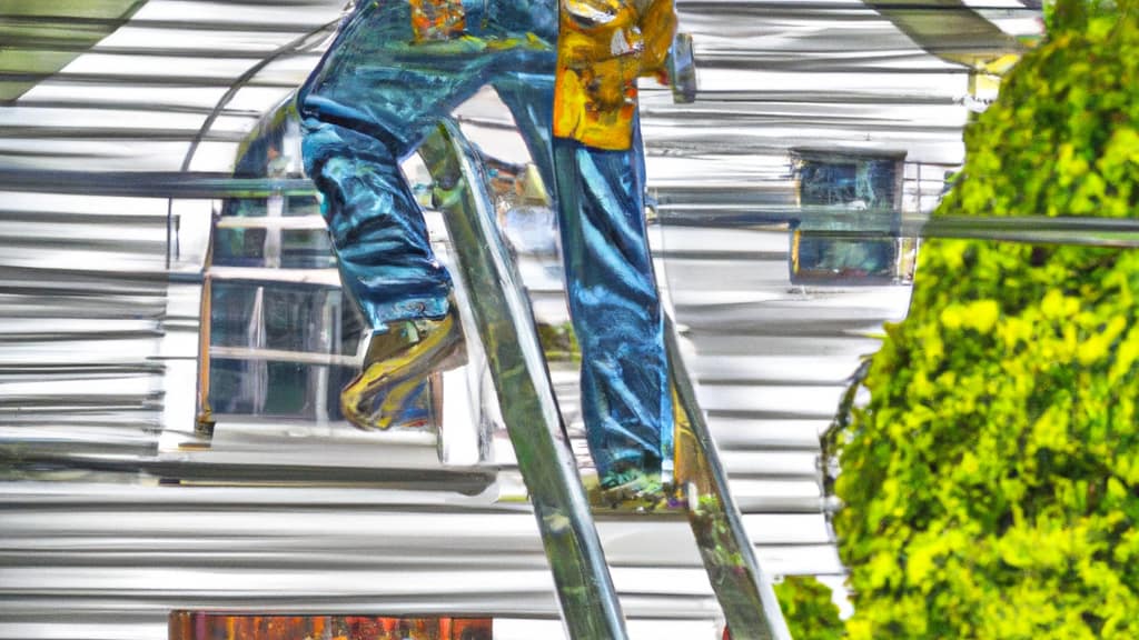 Man climbing ladder on Fairview, New Jersey home to replace roof