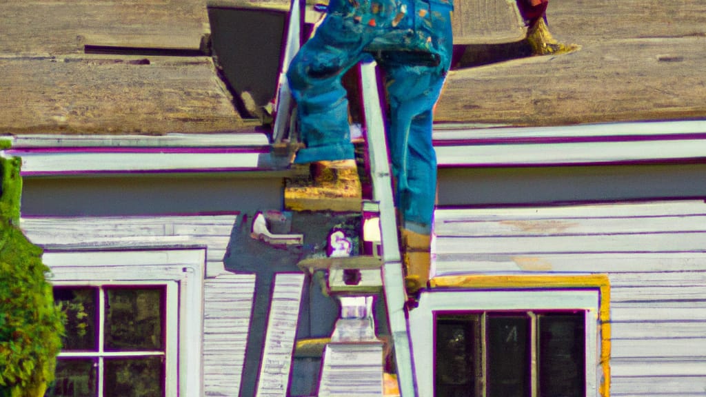 Man climbing ladder on Fairview, Oregon home to replace roof