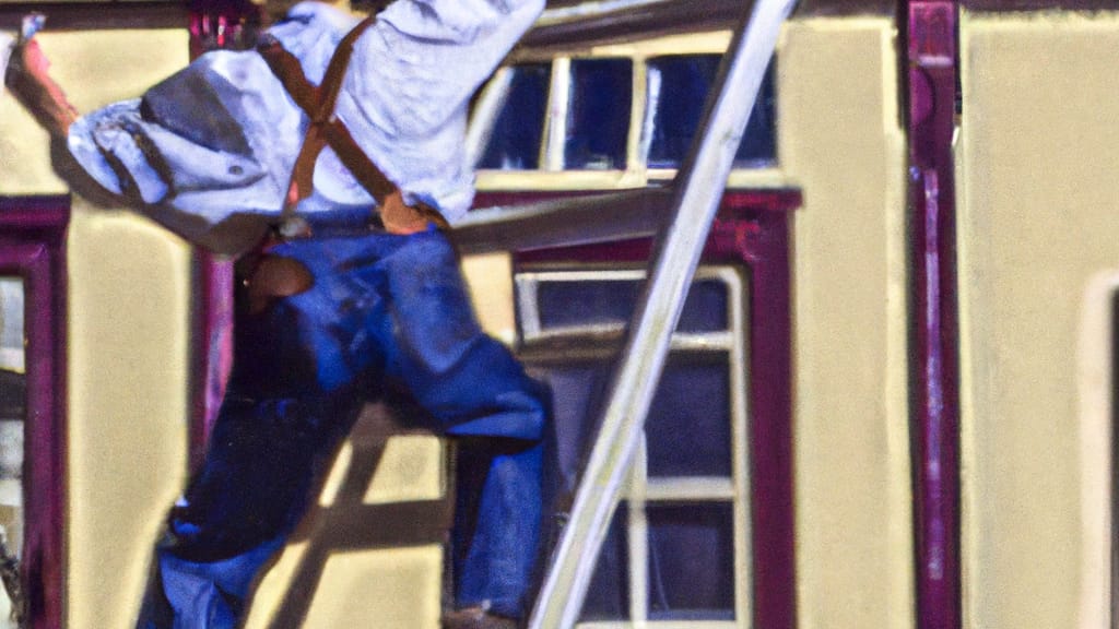 Man climbing ladder on Fallbrook, California home to replace roof