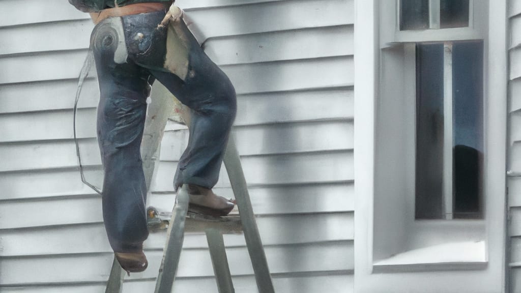 Man climbing ladder on Falmouth, Maine home to replace roof