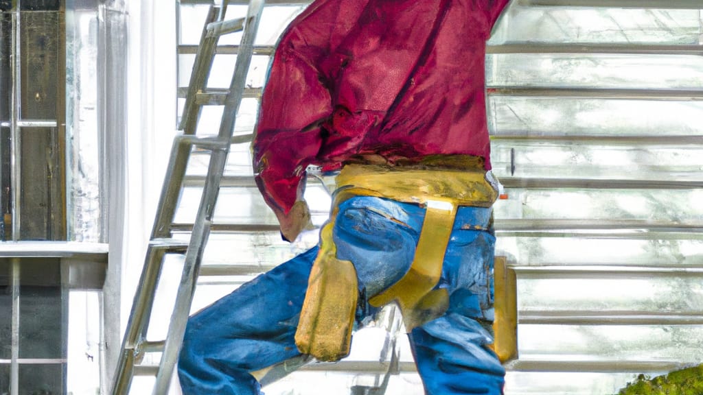 Man climbing ladder on Farmington, Minnesota home to replace roof