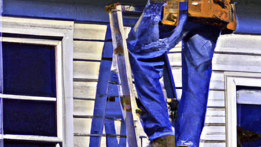 Man climbing ladder on Farmingville, New York home to replace roof