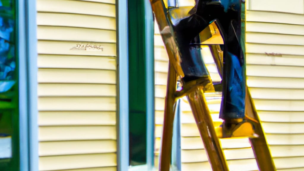 Man climbing ladder on Fergus Falls, Minnesota home to replace roof