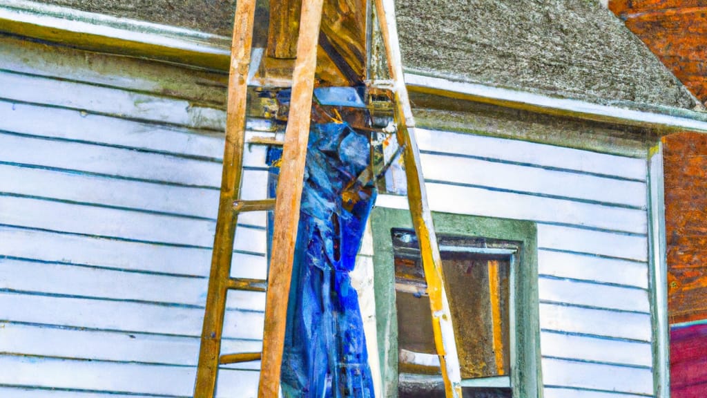 Man climbing ladder on Ferndale, Michigan home to replace roof