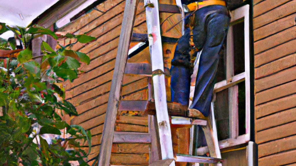 Man climbing ladder on Festus, Missouri home to replace roof