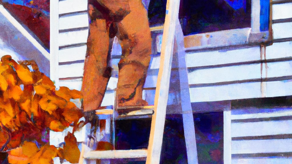 Man climbing ladder on Fitchburg, Massachusetts home to replace roof