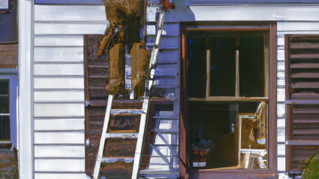 Man climbing ladder on Flat Rock, Michigan home to replace roof