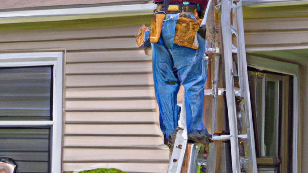 Man climbing ladder on Flushing, Michigan home to replace roof