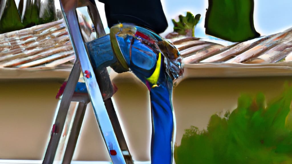 Man climbing ladder on Foothill Ranch, California home to replace roof