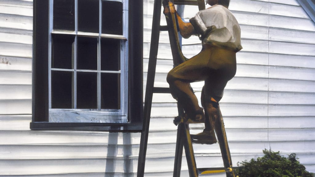 Man climbing ladder on Fords, New Jersey home to replace roof